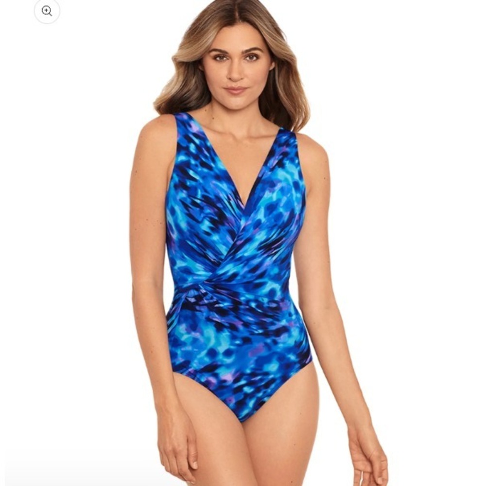 Miraclesuit Cloud Leopard Esmeralda Underwire Swimsuit Size 10 Blue